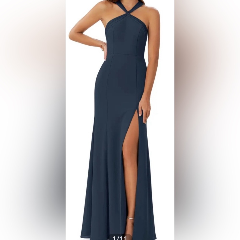Azazie Navy Blue Halter Wedding Dress
